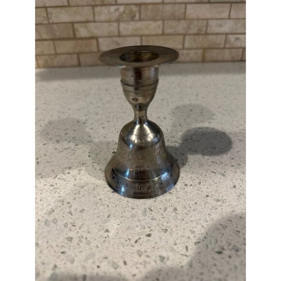 VINTAGE ~SILVER PLATED ON SOLID‎ BRASS [ BELL & CANDLE HOLDER - Picture 4 of 5